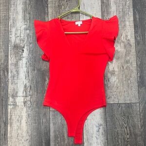 Red ruffle sleeve bodysuit